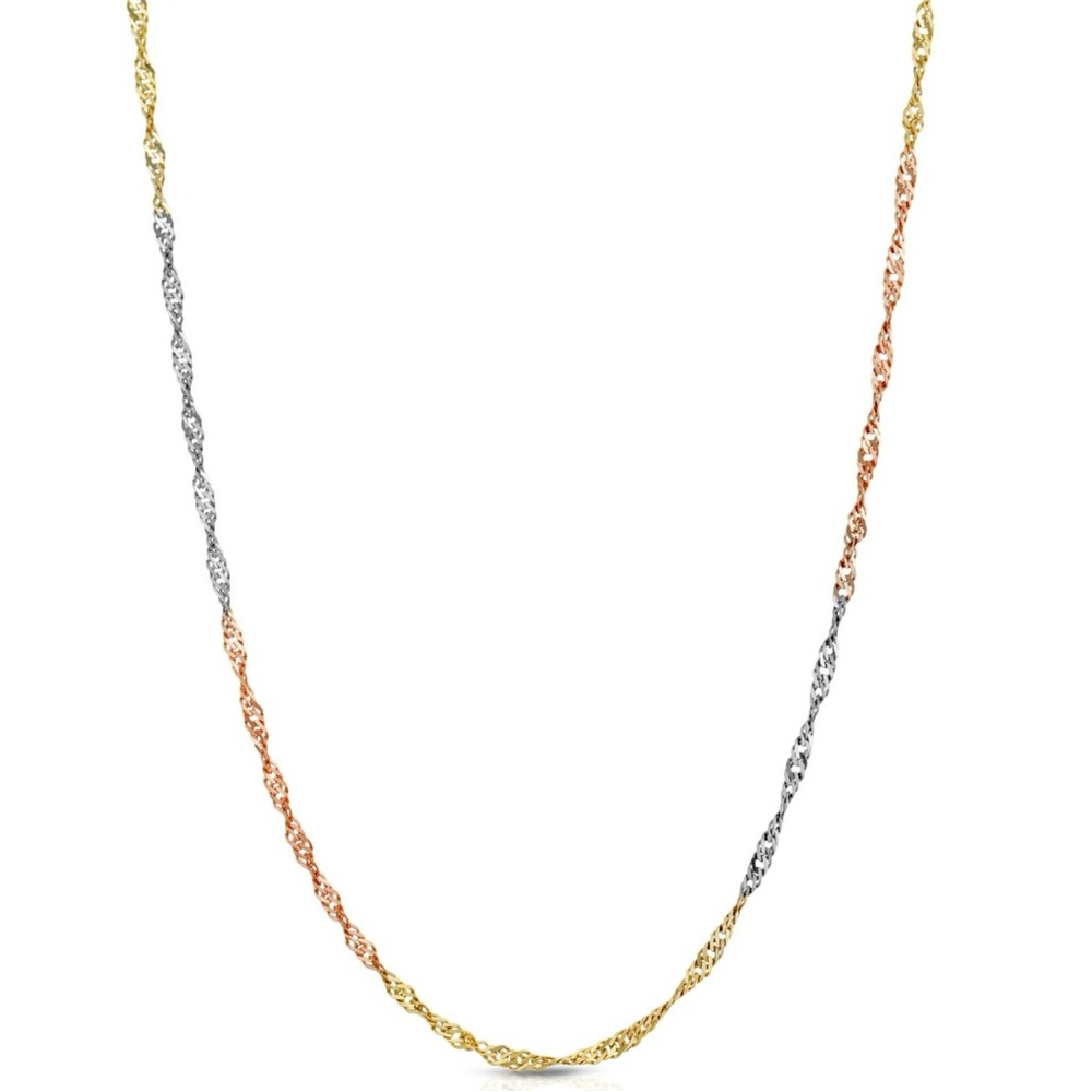 Gold over .925 sterling silver Tri-Color Singapore Necklace